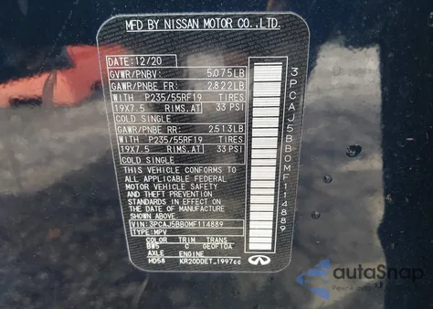 2021 Infiniti Qx50 Luxe Awd из США, поврежденный, VIN 3PCAJ5BB0MF114889